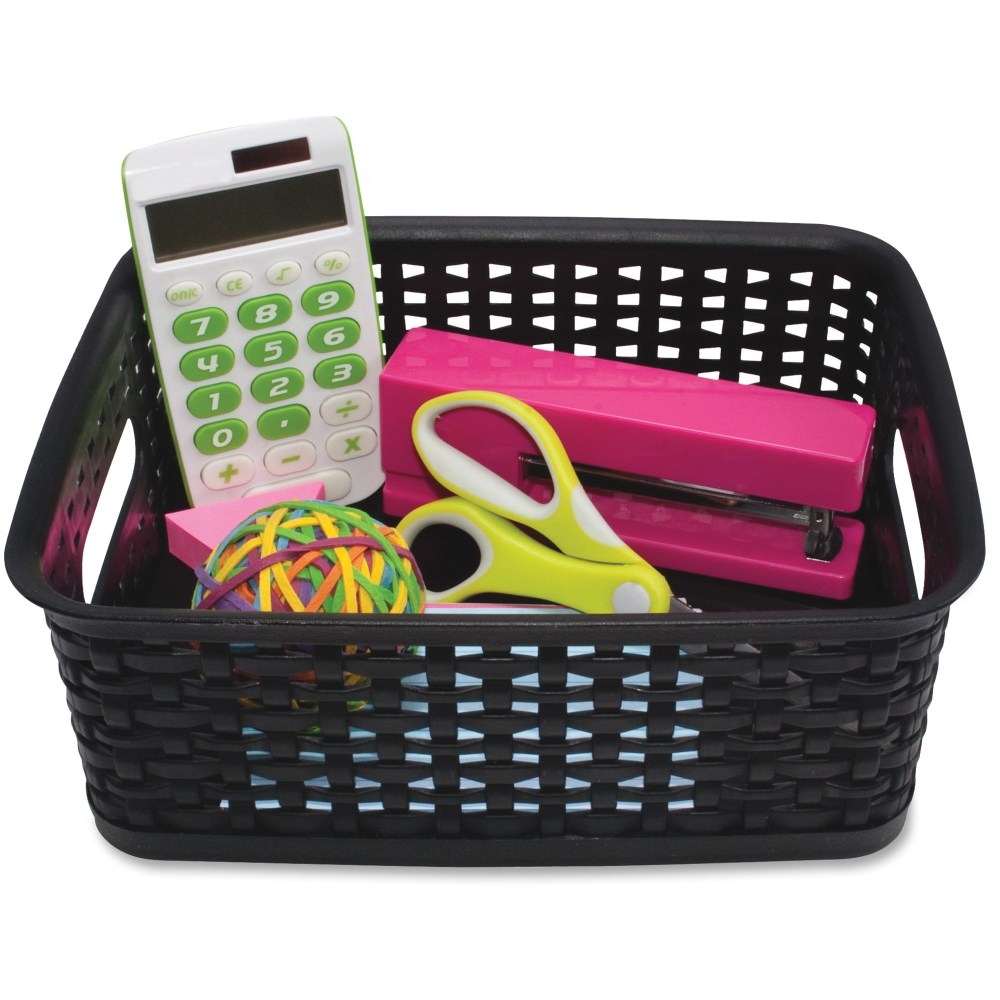 Advantus Plastic Weave Bins - 4in Height x 7.3in Width x 10in Depth - Desktop - Secure Grip - Black - Plastic - 3 Each