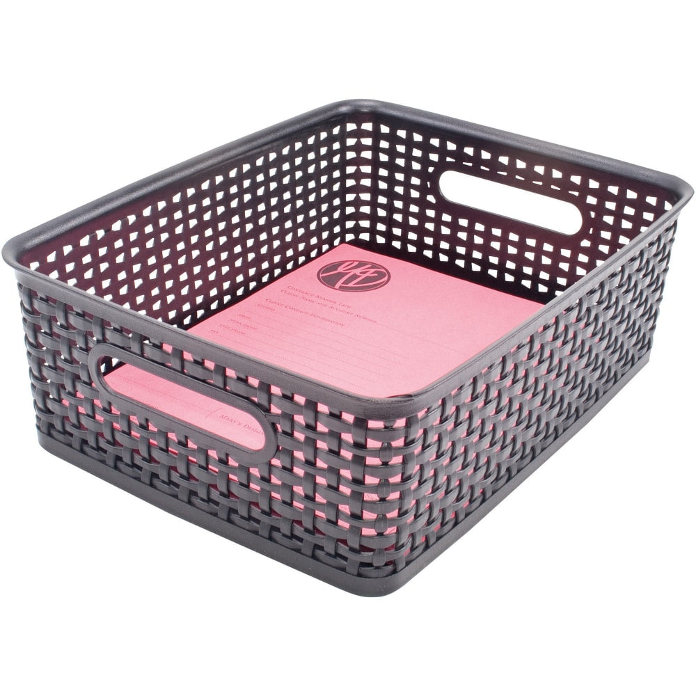 Advantus Plastic Weave Bins - 4.8in Height x 10.5in Width x 13.3in Depth - Desktop - Secure Grip - Black - Plastic - 2 Each