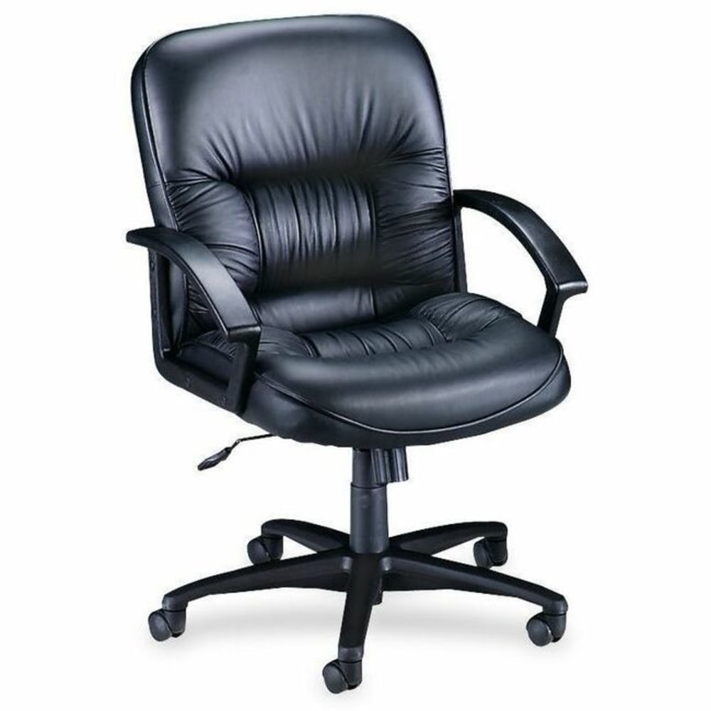 Lorell Tufted Ergonomic Bonded Leather Mid-Back Chair, Black