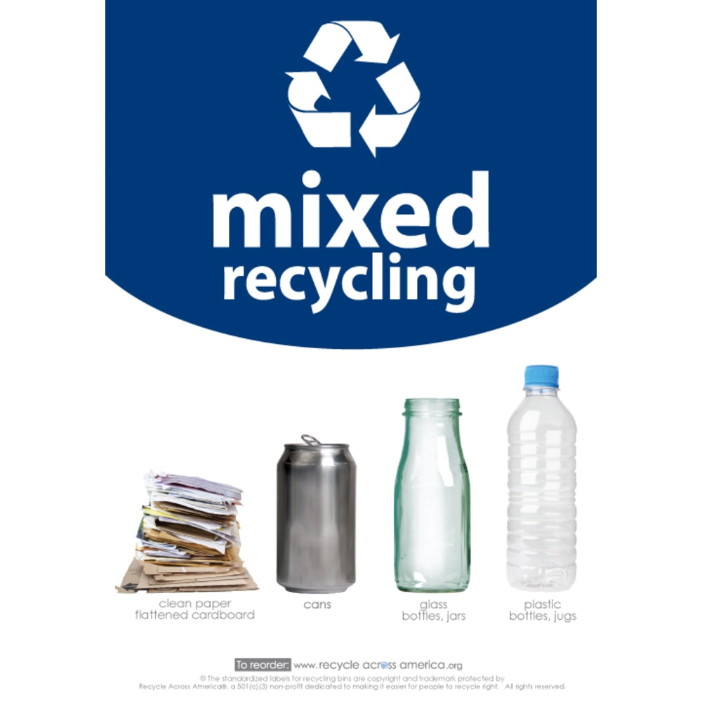 Recycle Across America Mixed Standardized Recycling Labels, MXD-1007, 10in x 7in, Navy Blue