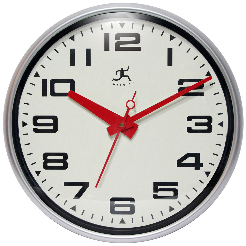 Infinity Instruments Round Wall Clock, 15in, Silver/White