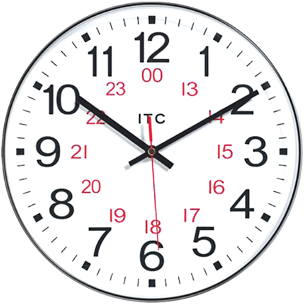 Infinity Instruments Round Wall Clock, 12in, Black/White/Red