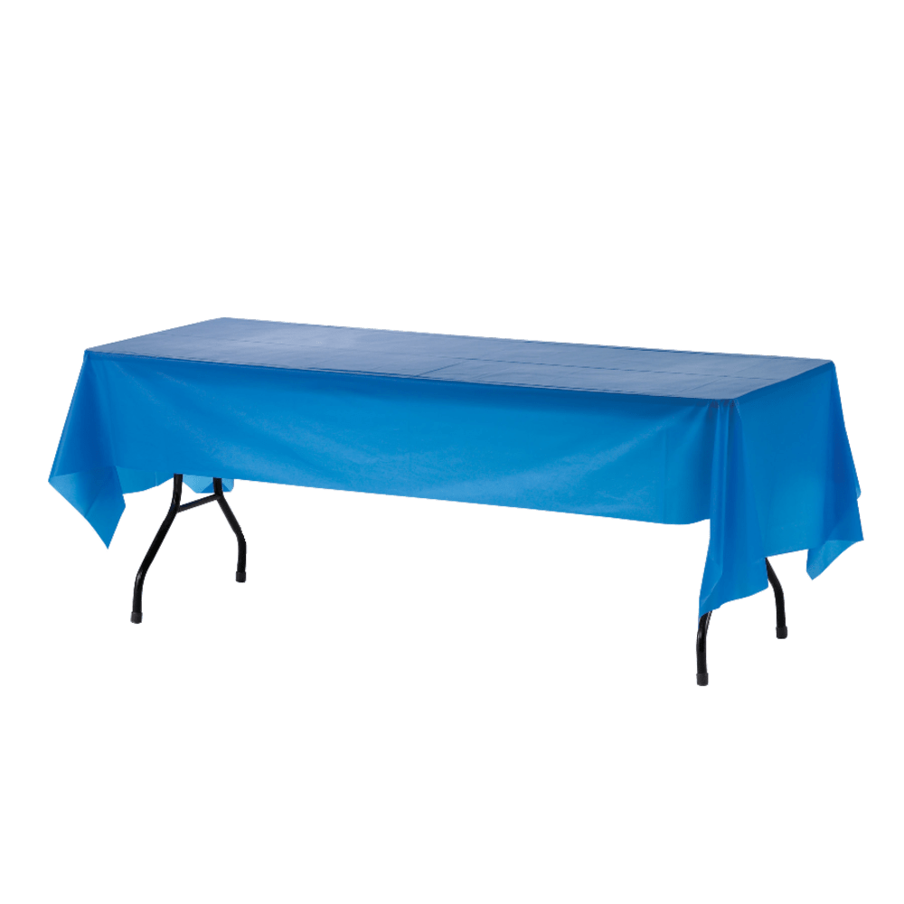 Table Mate Plastic Table Covers, 54in x 108in, Blue, Pack Of 6