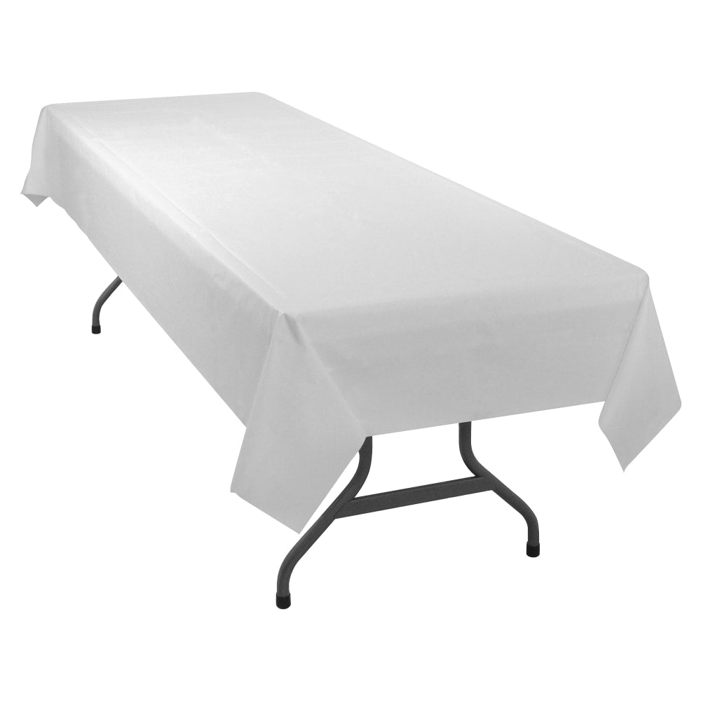 Table Mate Plastic Table Covers, 54in x 108in, White, Pack Of 6