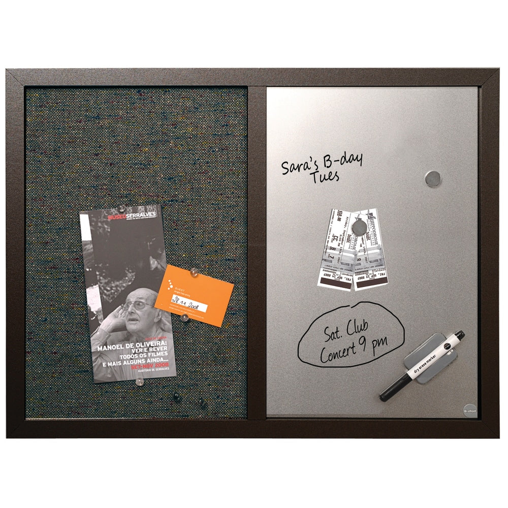 MasterVision Magnetic Dry-Erase Whiteboard/Fabric Bulletin Combination Cubicle Board, 18in x 24in, Wood Frame With Black Finish