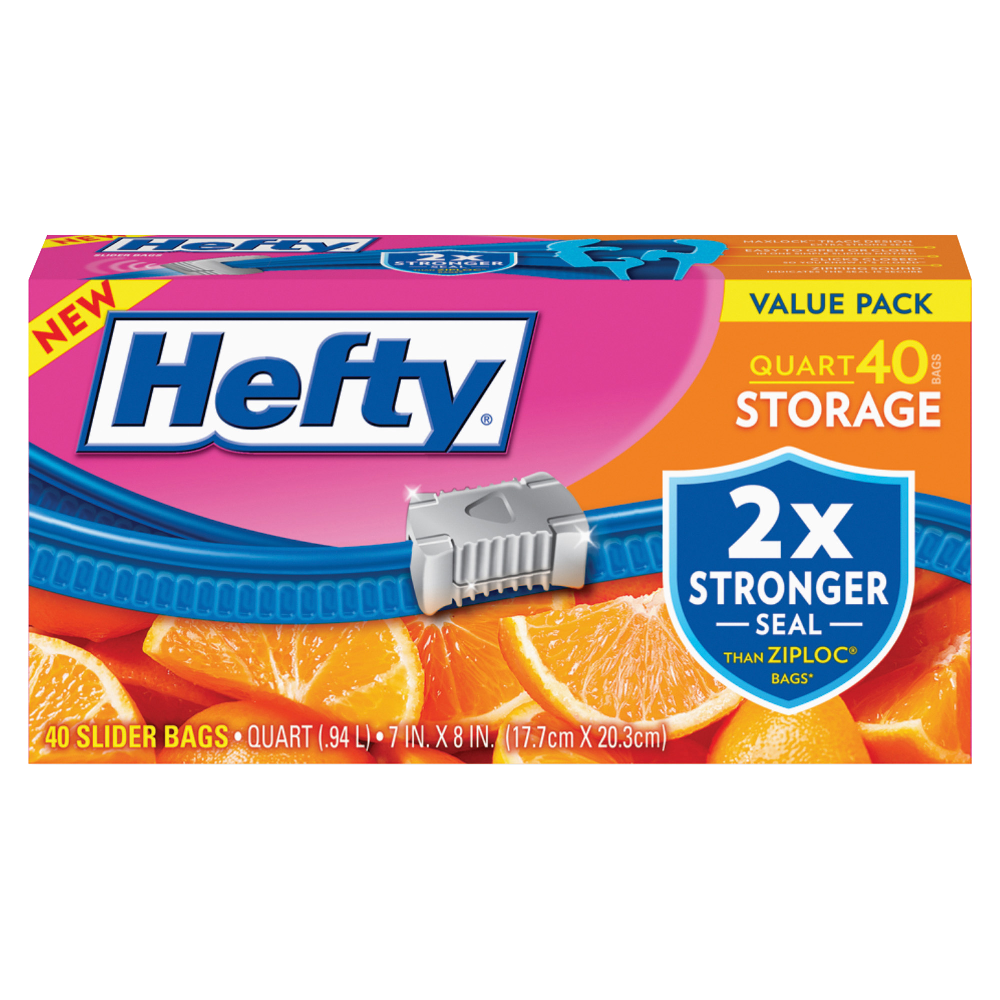 Hefty Slider Storage Bags, 1 Qt, Clear, Box Of 40