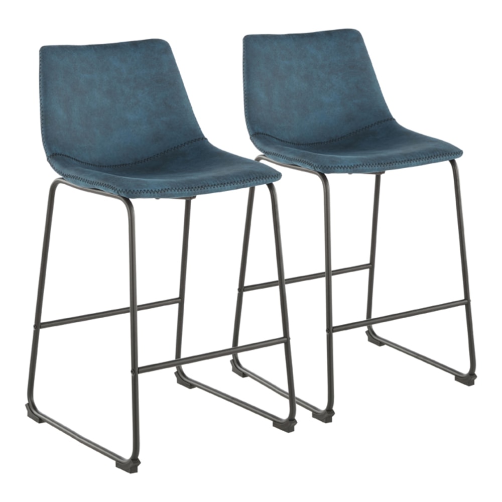 LumiSource Duke 26in Counter Stools, Black/Blue Cowboy, Set Of 2 Stools