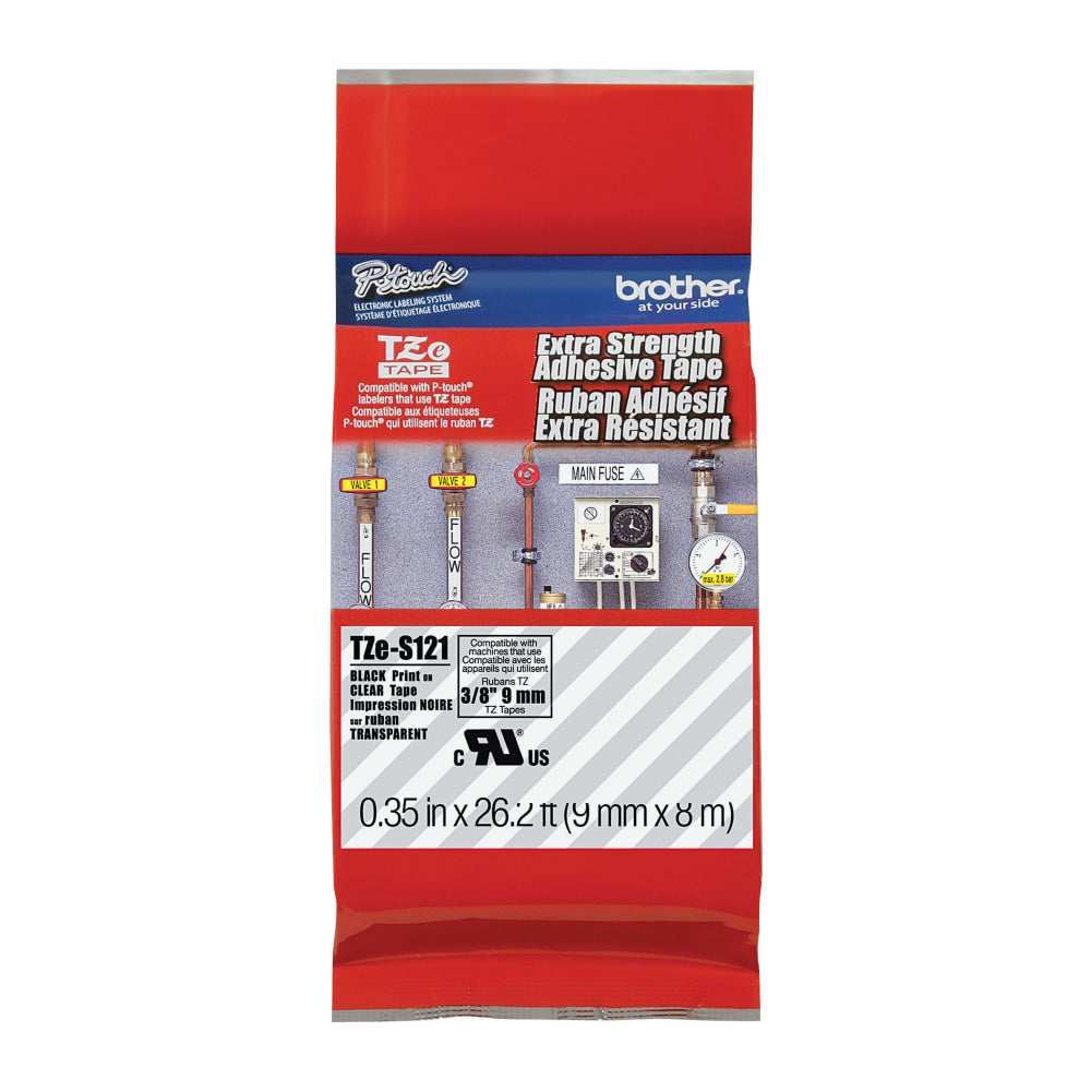 Brother P-touch Industrial TZe Tape Cartridges - 3/8in Width x 26 1/5 ft Length - Permanent Adhesive - Thermal Transfer - Black - 1 Each