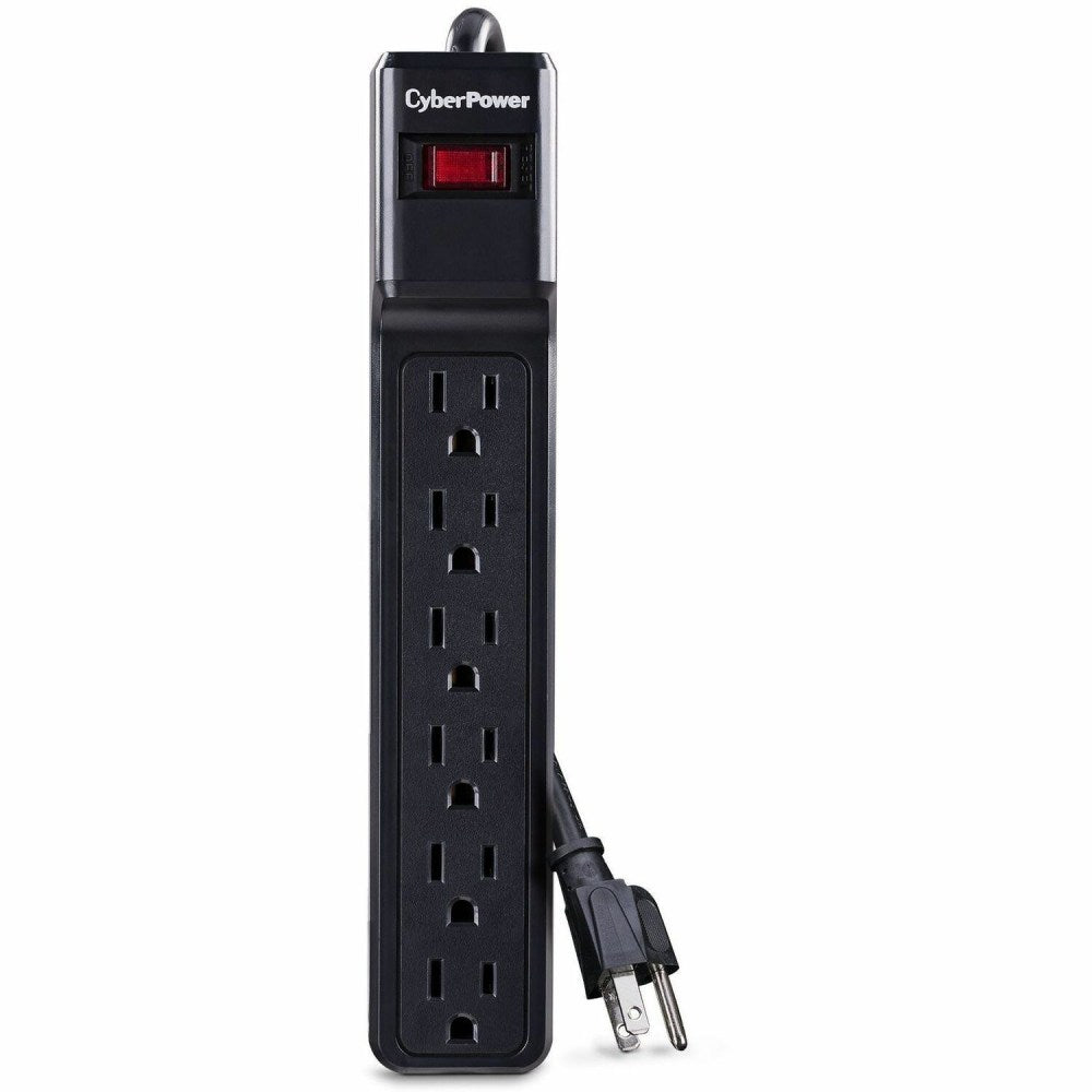 CyberPower CSB606 Essential 6 - Outlet Surge with 900 J - Clamping Voltage 800V, 6 ft, NEMA 5-15P, Straight, 15 Amp, EMI/RFI Filtration, Black, RG6 Coaxial Protection, Lifetime Warranty