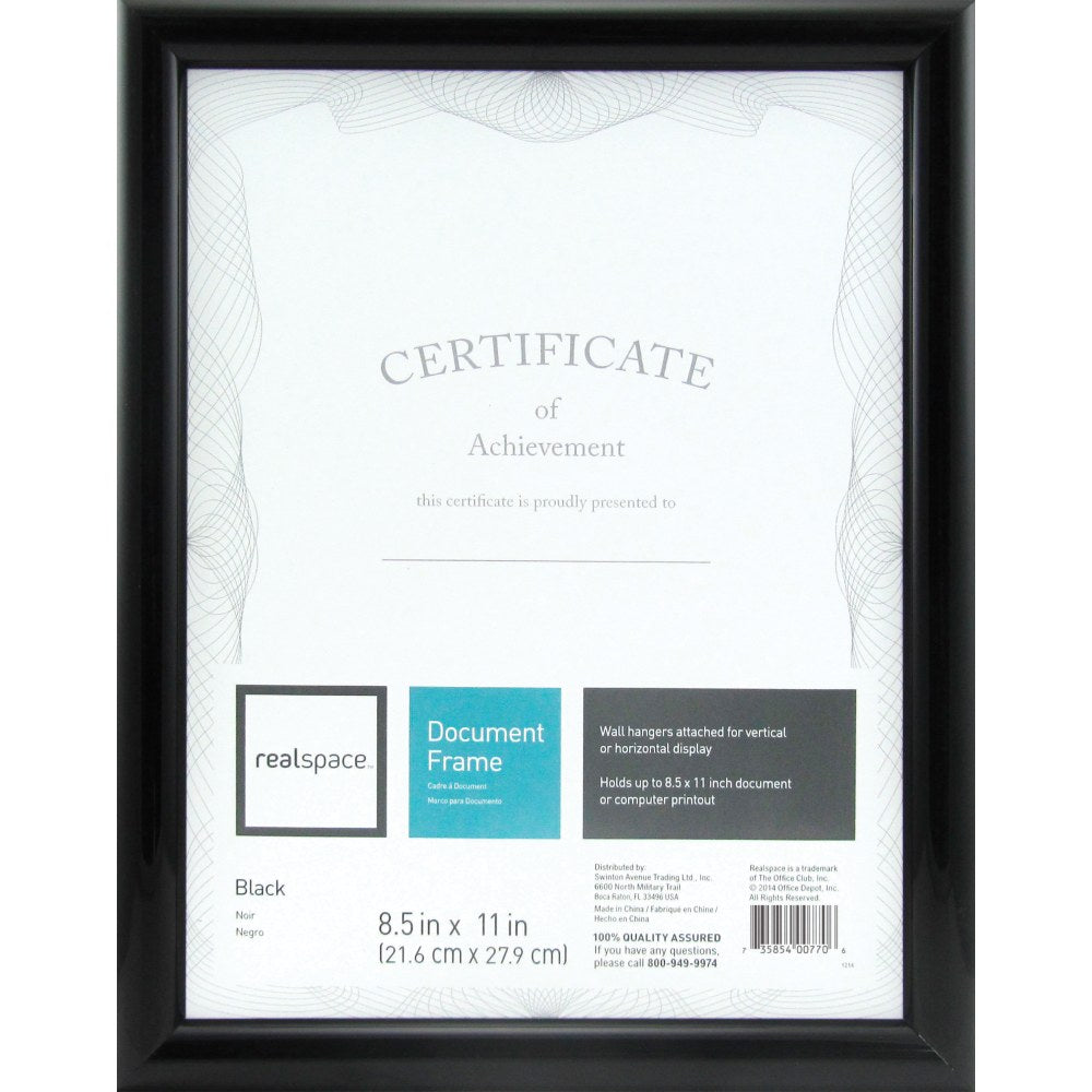 Realspace Photo/Document Frame, Plastic, 8-1/2in x 11in, Black