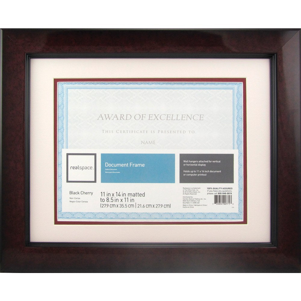 Realspace Plastic Photo/Document Picture Frame, 11in x 14in With Mat, Black Cherry