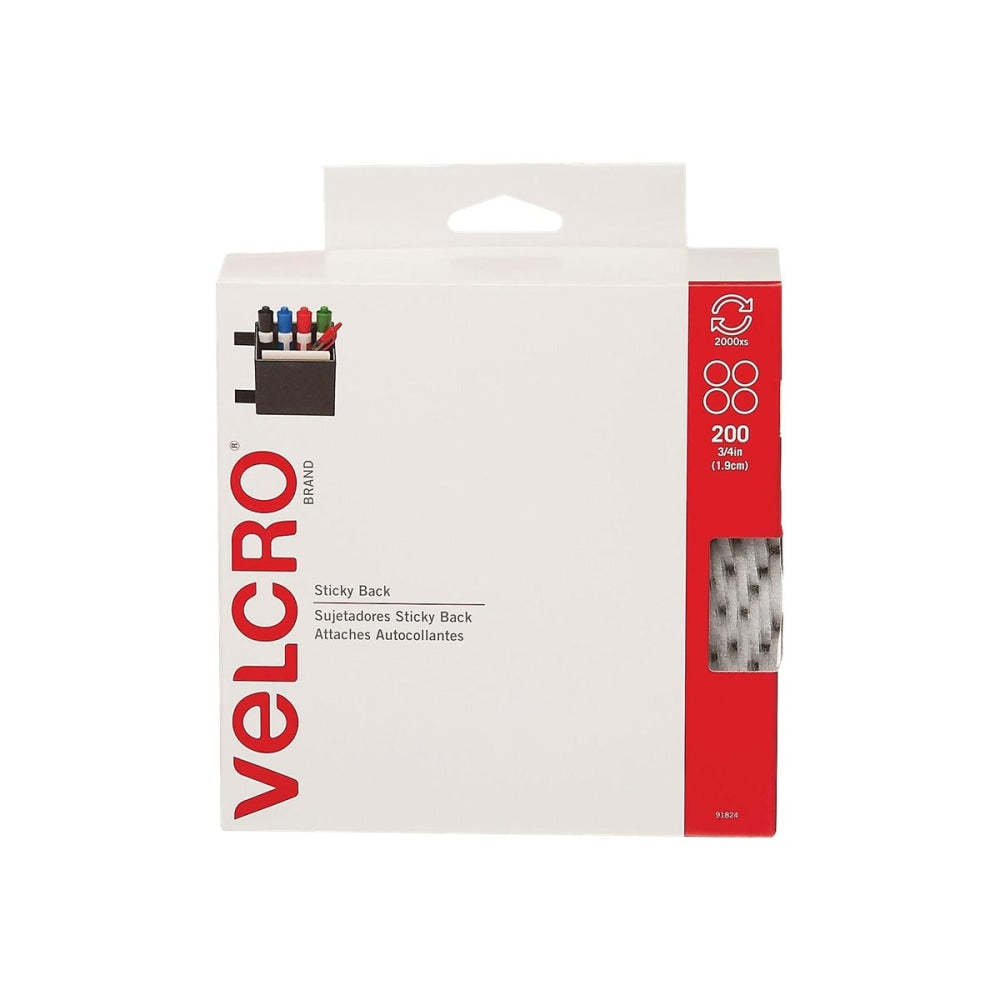 VELCRO Brand Sticky Back Round Fasteners, 3/4in Diameter, White, Pack Of 200