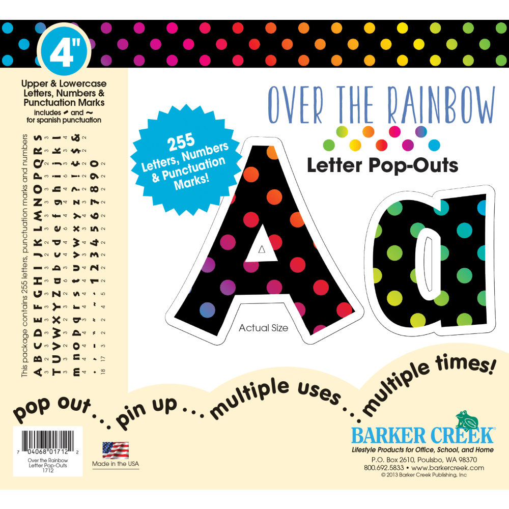 Barker Creek Letter Pop-Outs, 4in, Over The Rainbow, Set Of 255