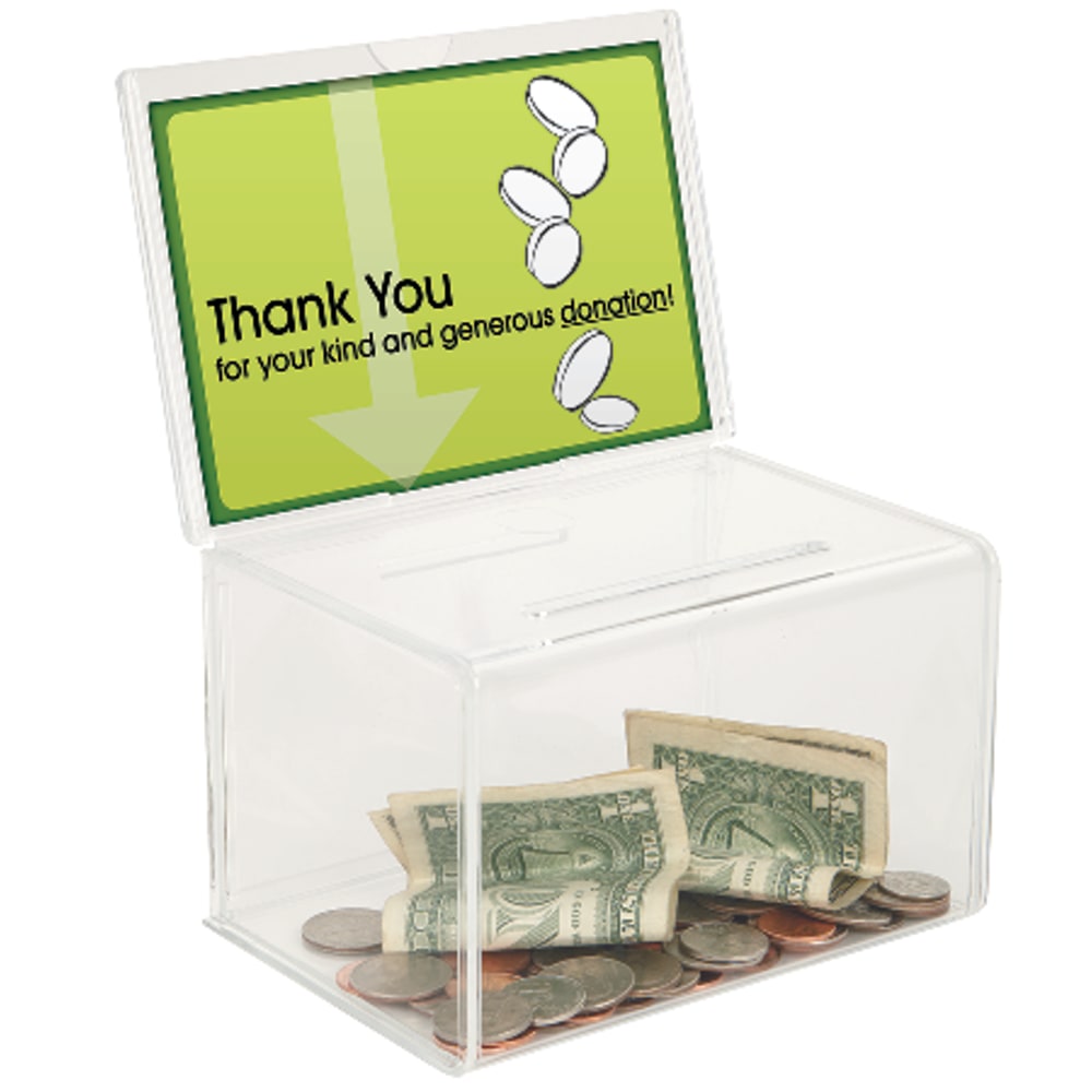 Office Depot Brand Ballot/Coin Box, 8-1/8inH x 6inW x 4-3/8inD, Clear