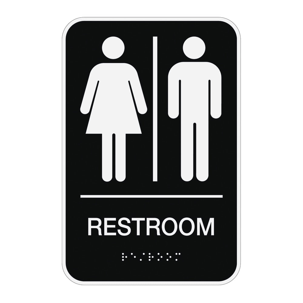 Cosco ADA Mens/Womens/Unisex Restroom Sign, 6in x 9in, Black