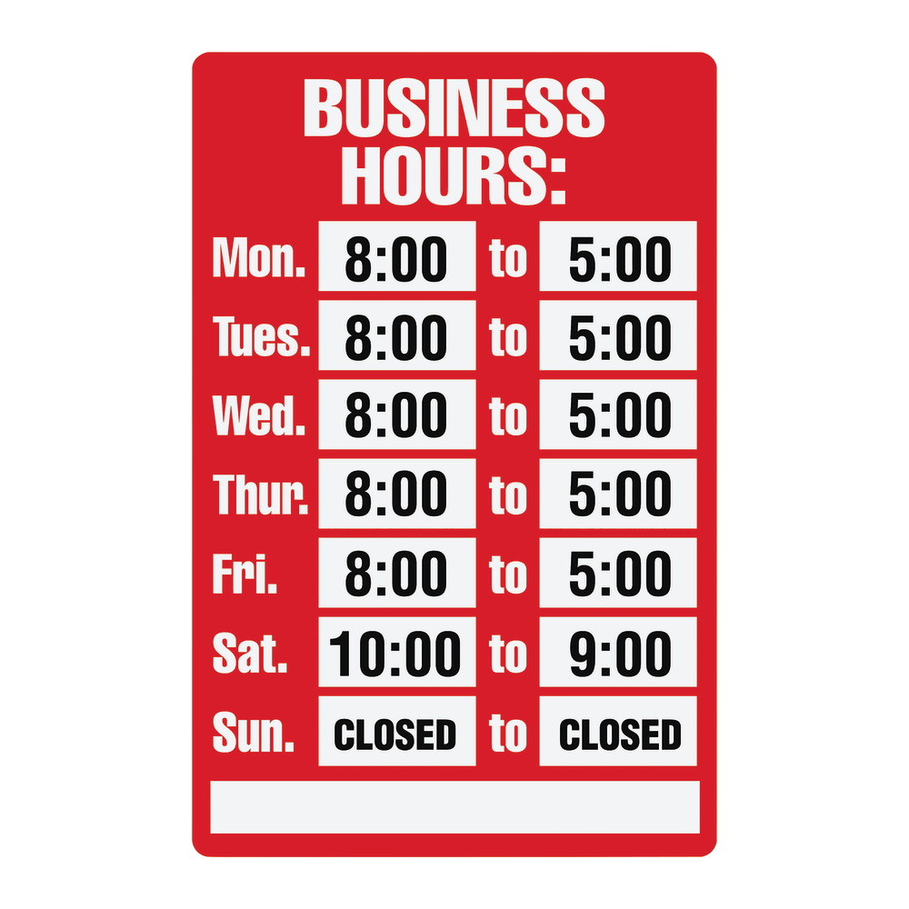 Cosco "Business Hours" Sign Kit, 8in x 12in