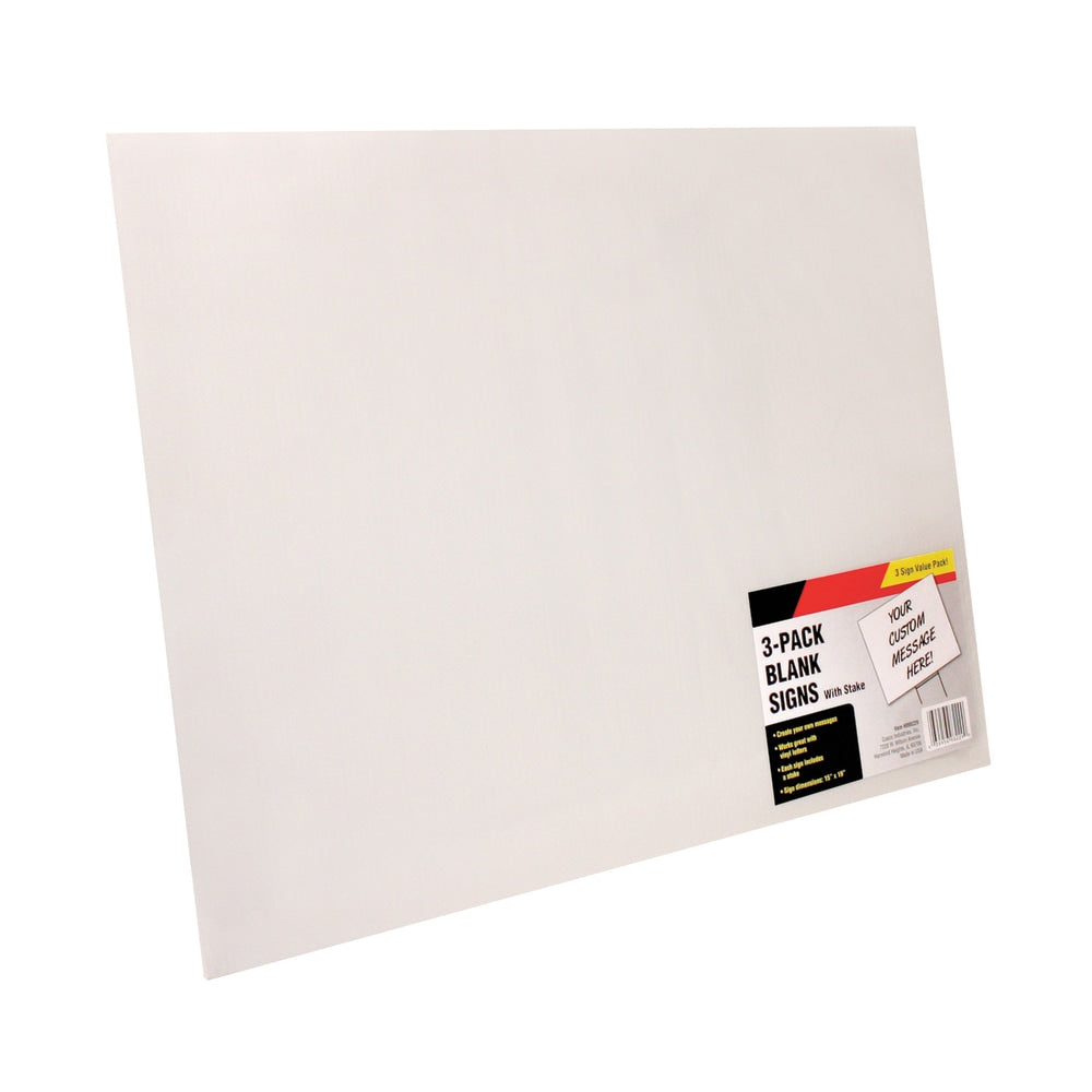 Cosco Large White Blank Signs with Metal Stakes, 19in x 15in, Pack Of 3