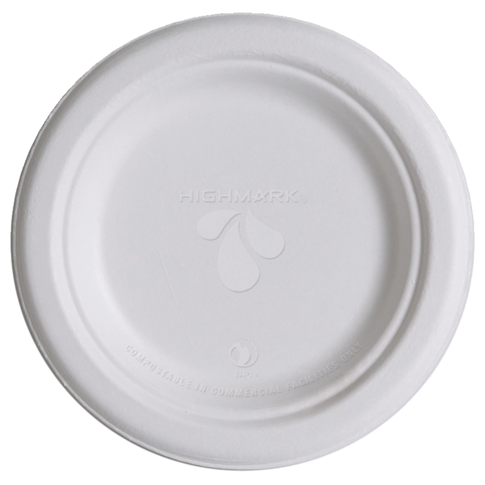 Highmark ECO Compostable Sugarcane Paper Plates, 6in, White, Pack Of 1,000