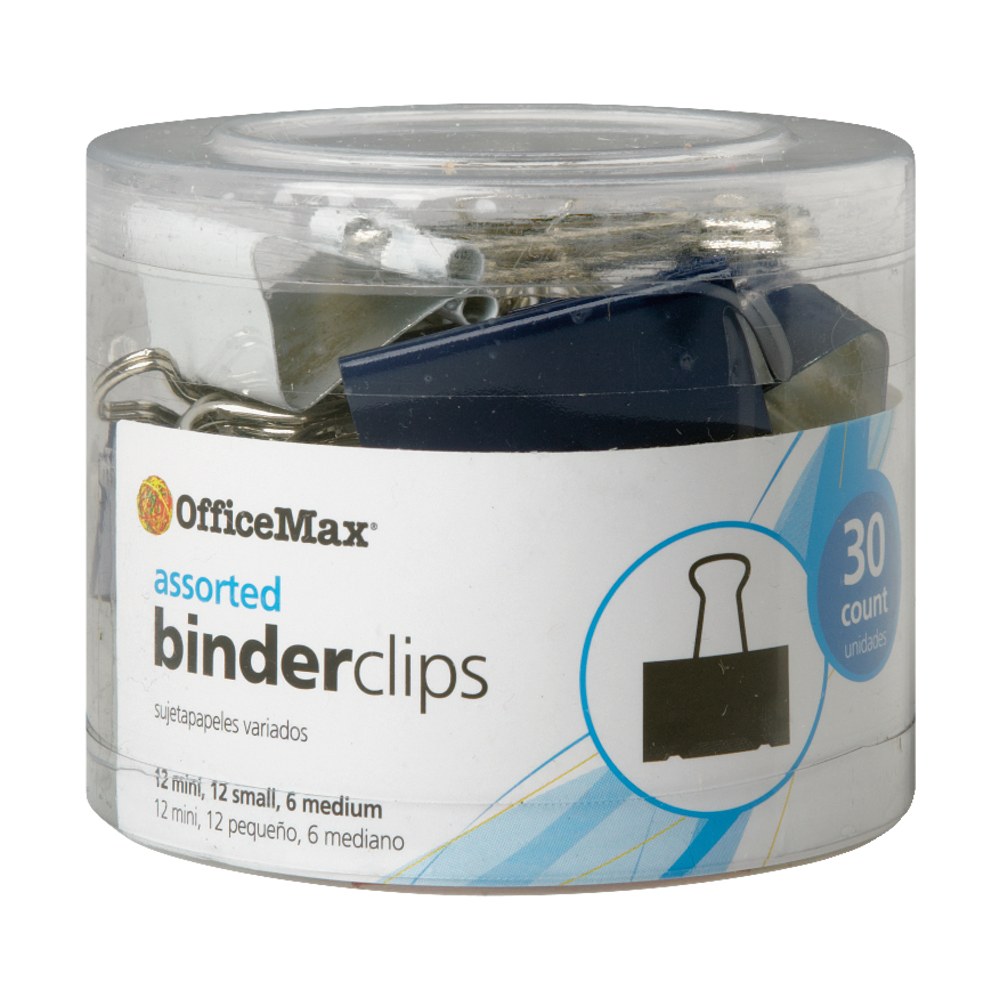 OfficeMax Multicolored Binder Clips, 12 Mini, 12 Small and 6 Medium