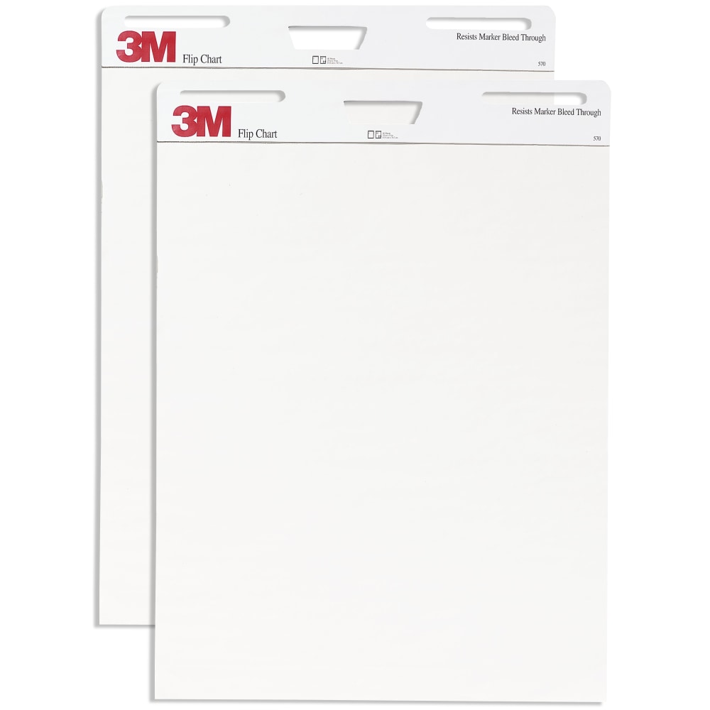 3M Bleed-Resistant Flip Charts, 25in x 30in, White, 40 Sheets Per Pad, Pack Of 2 Pads