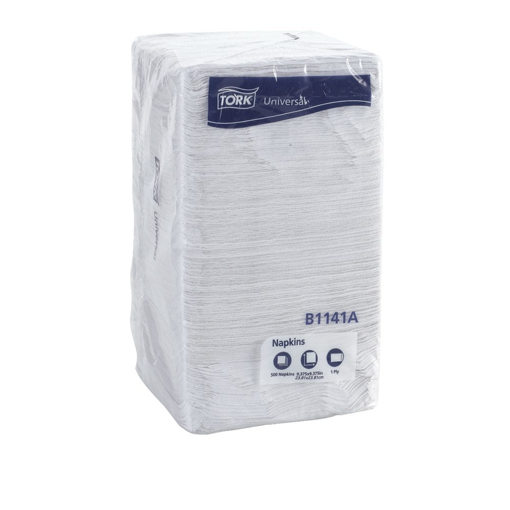 Tork Beverage Napkins, 9 3/8in x 9 3/8in, 100% Recycled, White, Pack Of 500