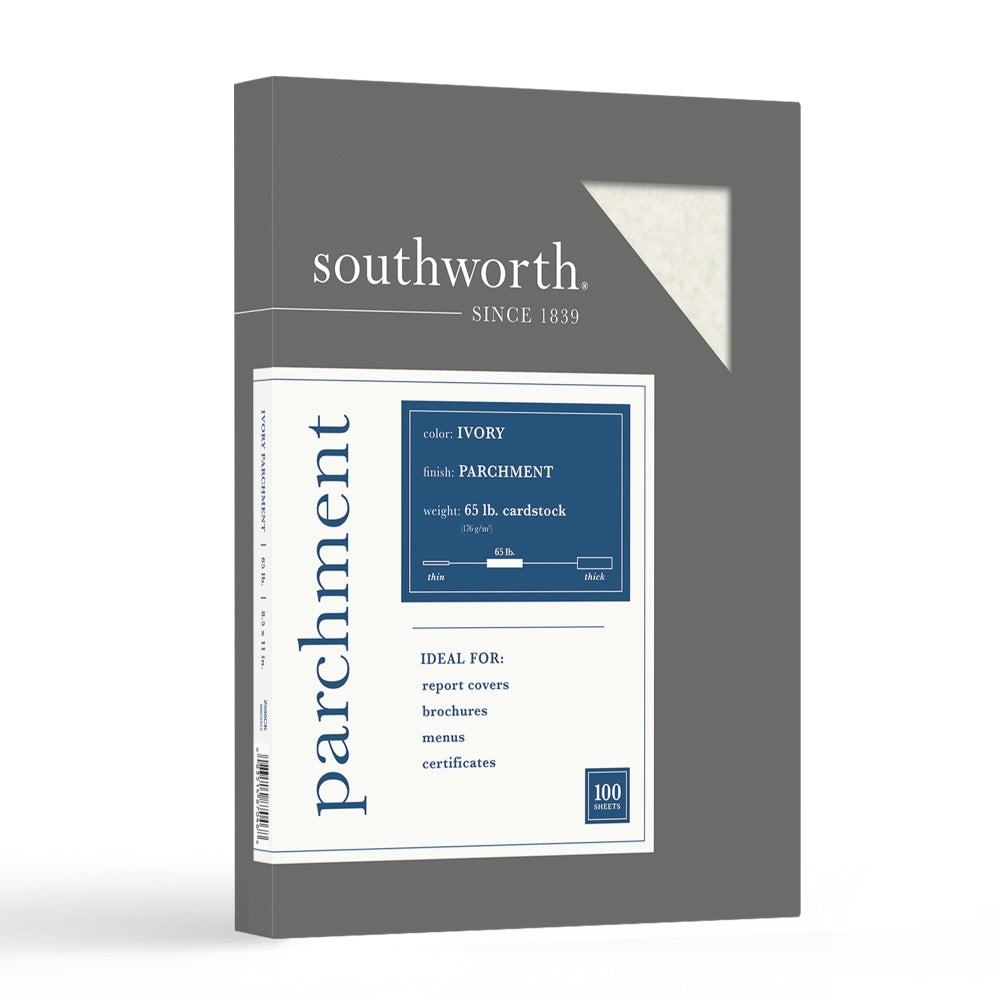 Southworth Parchment Specialty Paper, 8 1/2in x 11in, 65 Lb, Ivory, Pack Of 100