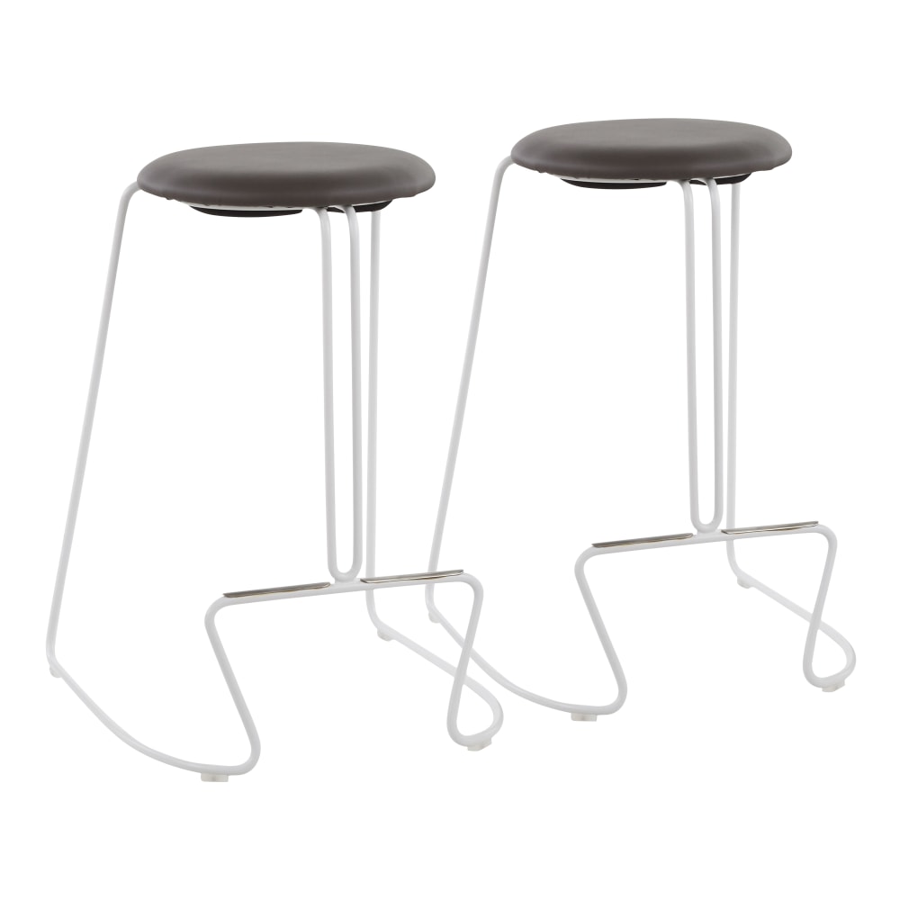 LumiSource Finn Counter Stools, Light Gray Seat/White Frame, Set Of 2 Stools
