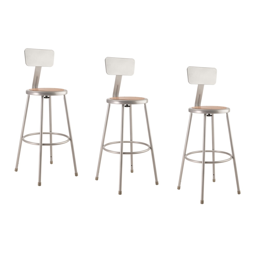 National Public Seating Hardboard Stools With Backs, 30inH, Gray, Set of 3