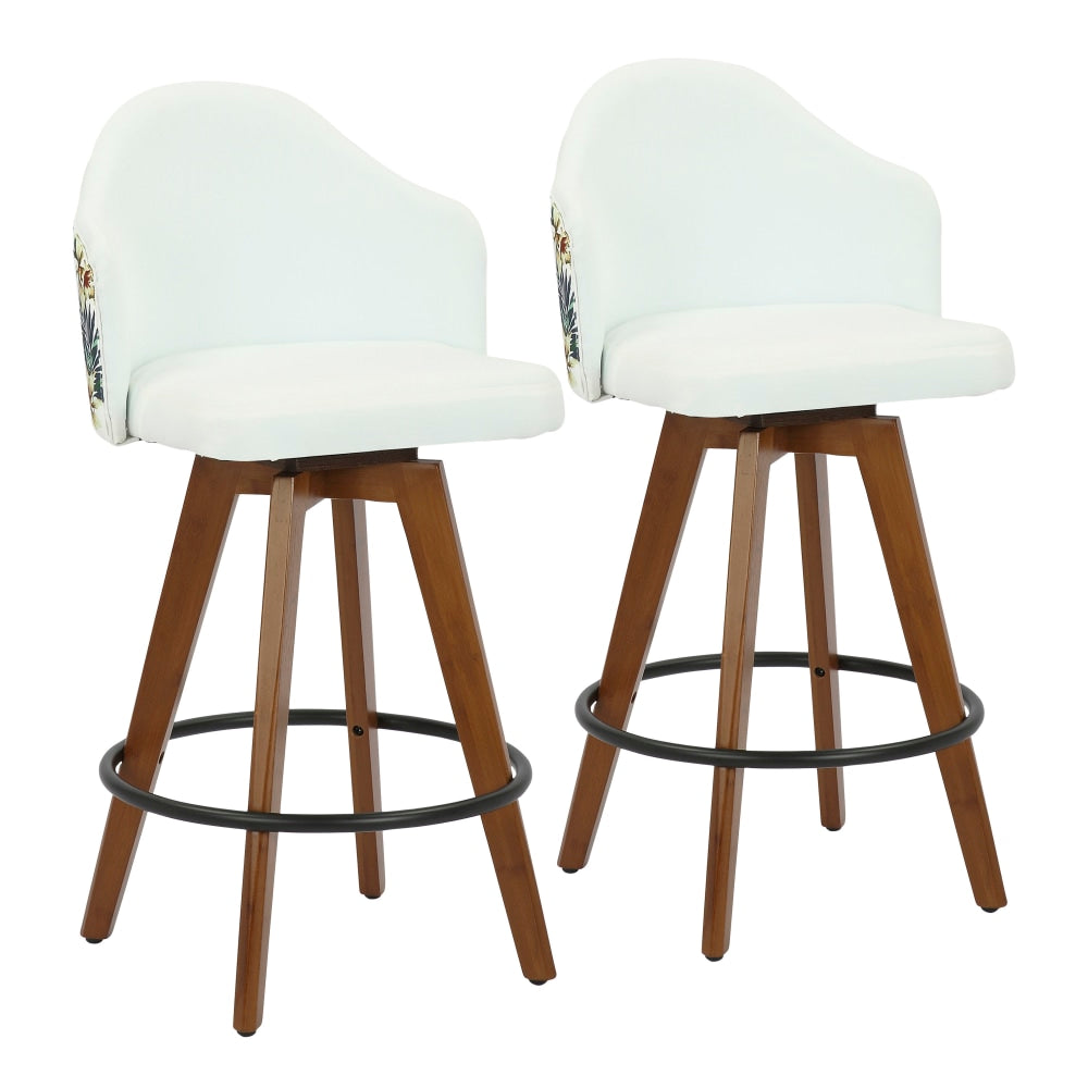 LumiSource Ahoy Floral Counter Stools, Walnut/White, Set Of 2 Stools