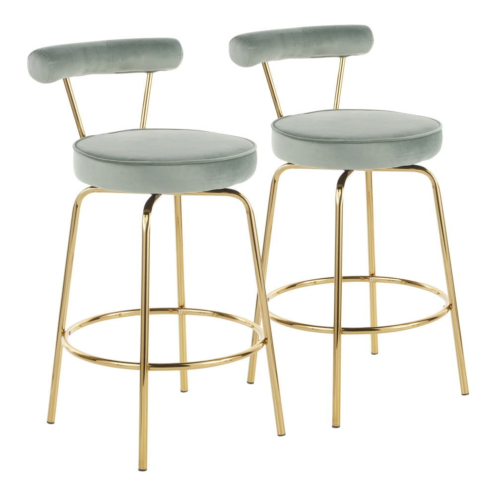 LumiSource Rhonda Counter Stools, Gold/Green, Set Of 2 Stools