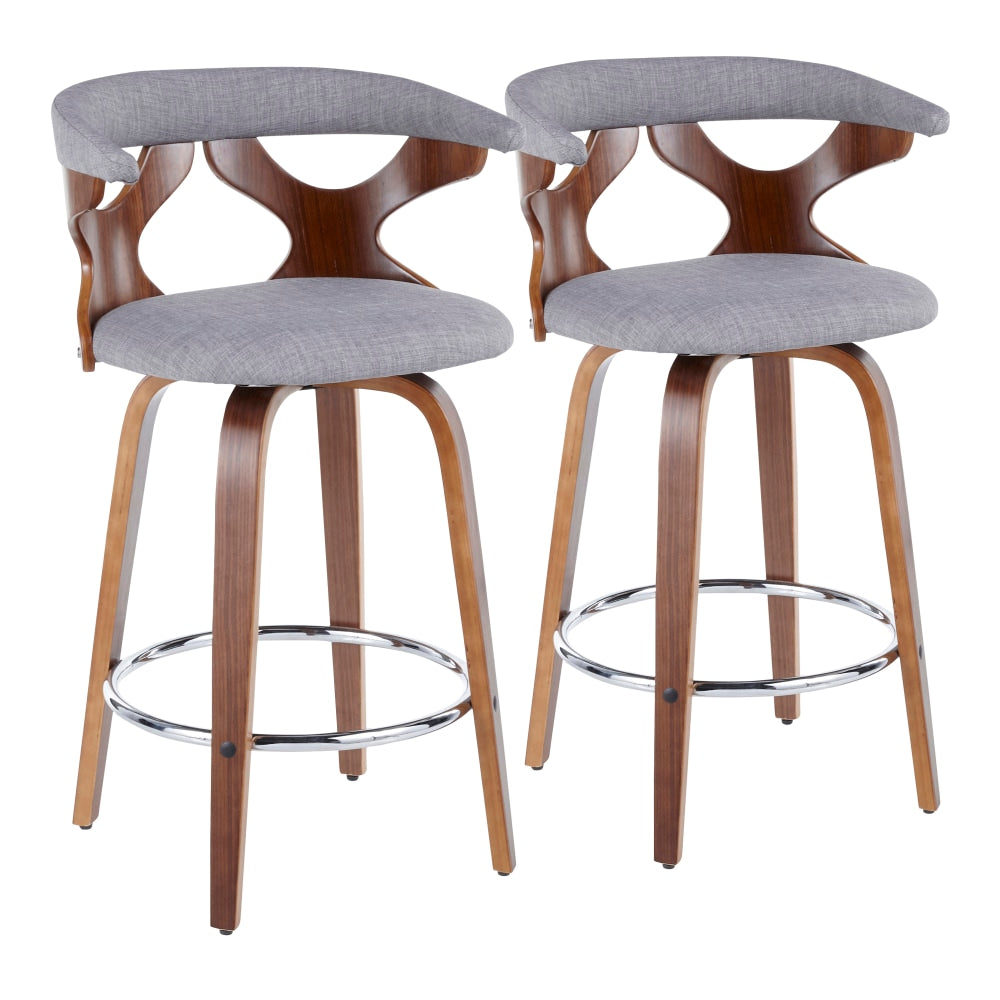 LumiSource Gardenia Mid-Century Modern Counter Stools, Walnut/Light Gray, Set Of 2 Stools