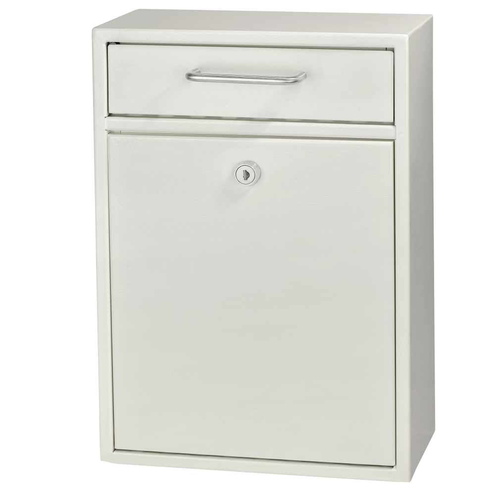 Mail Boss Locking Security Drop Box, 16 1/4inH x 11 1/4inW x 4 3/4inD, White