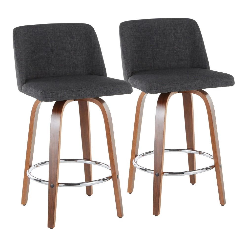 LumiSource Toriano Counter Stools, Walnut/Charcoal/Chrome, Set Of 2 Stools