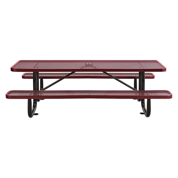Expanded Steel Picnic Table, Rectangular, 96 x 62 x 29.5, Red Top, Red Base/Legs