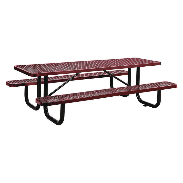 Expanded Steel Picnic Table, Rectangular, 96 x 62 x 29.5, Red Top, Red Base/Legs