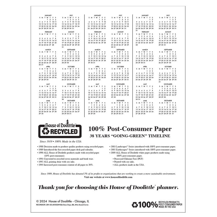 100% Recycled Deco Days Monthly Planner, 11 x 8.5, Black/Gold Cover, 12-Month (Jan to Dec): 2025