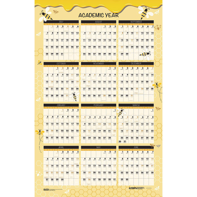 100% Recycled Academic Honeycomb Laminated Wall Calendar, 24 x 37, Tan/Yellow Sheets, 12-Month (July-June): 2024 to 2025