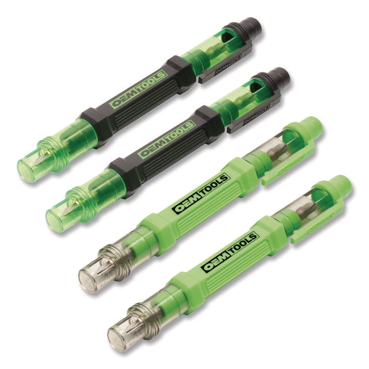 6-Way Pen-Style Screw/Nut Driver, Phillips/Slotted Bits, Metric Sockets, 5.38" Long, Black/Green, Green/Clear, 4/Pack
