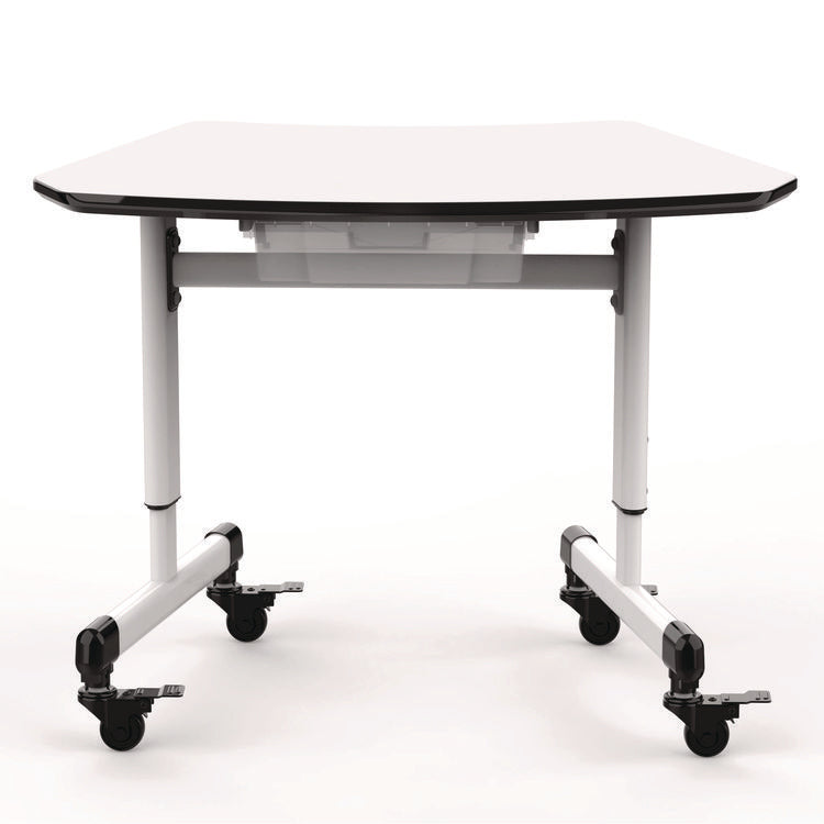 Height-Adjustable Trapezoid Student Desk with Drawer, 60.25 x 21 x 32 to 38, White