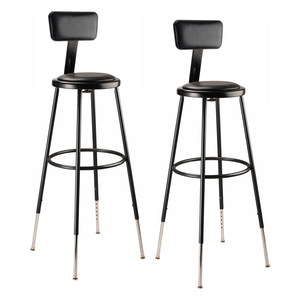 National Public Seating 6400 Series Adjustable-Height Padded Stools With Backrests, Black, Pack Of 2 Stools