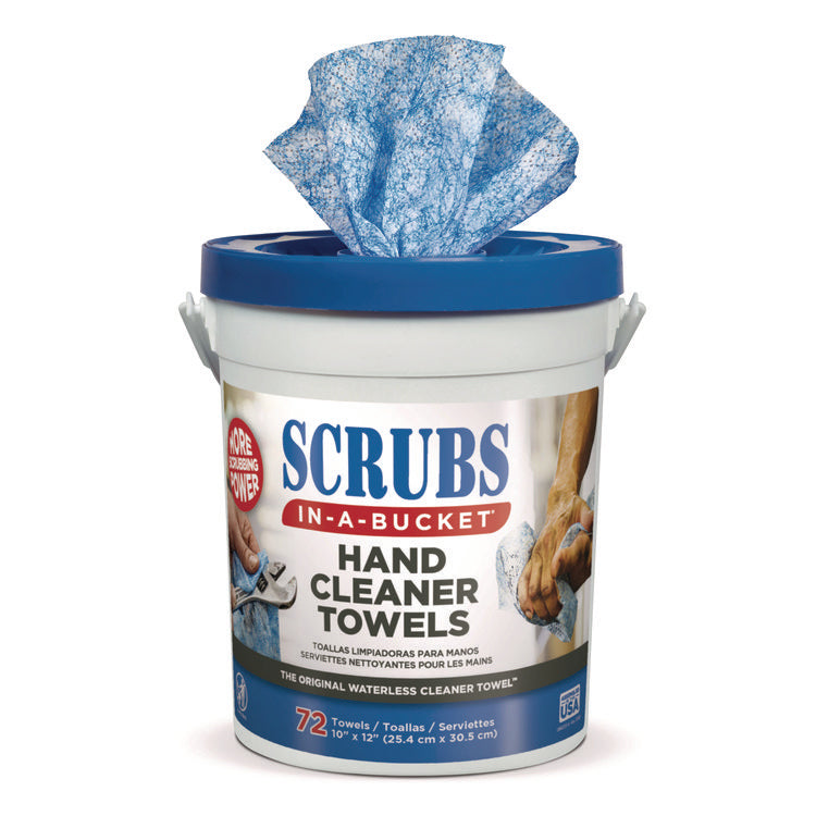 Hand Cleaner Towels, 1-Ply, 10 x 12, Citrus, Blue/White, 72/Bucket, 6 Buckets/Carton