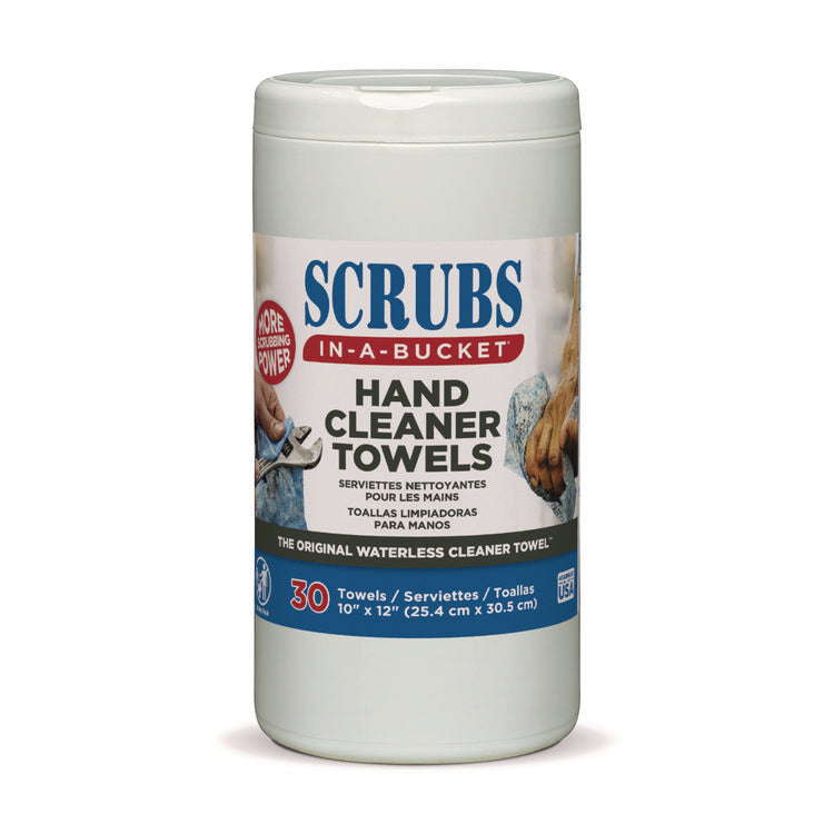 Hand Cleaner Towels, 1-Ply, 10 x 12, Citrus, Blue/White, 30/Canister, 6/Carton