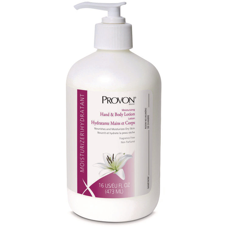 Moisturizing Hand and Body Lotion, 16 oz Pump Bottle, Fragrance-Free, 12/Carton