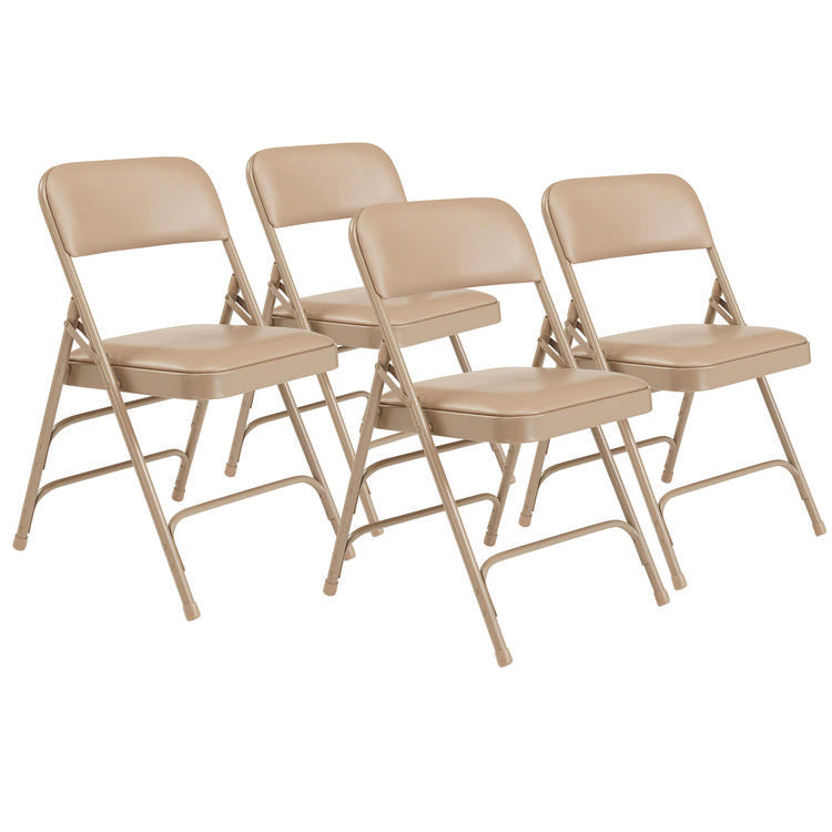 1300 Series Premium Vinyl Upholstered Triple Brace Double Hinge Folding Chair, Supports 500 lb, Beige Seat/Back/Base, 4/Pack