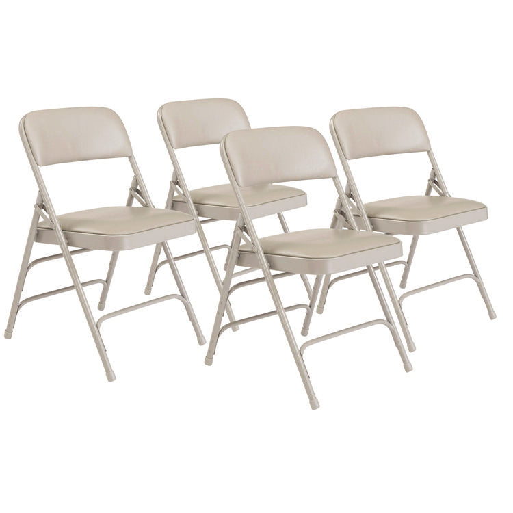 1300 Series Premium Vinyl Upholstered Triple Brace Double Hinge Folding Chair, Supports 500 lb, Gray Seat/Back/Base, 4/Pack