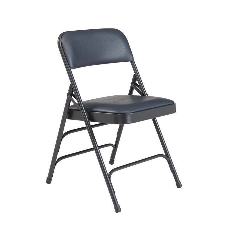1300 Series Premium Vinyl Upholstered Triple Brace Double Hinge Folding Chair, Supports 500 lb, Blue Seat/Back/Base, 4/Pack