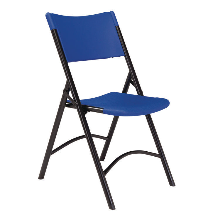 600 Series Heavy Duty Plastic Folding Chair, Supports Up to 500 lb, 18" Seat Height, Blue Seat/Back, Black Base, 4/Pack