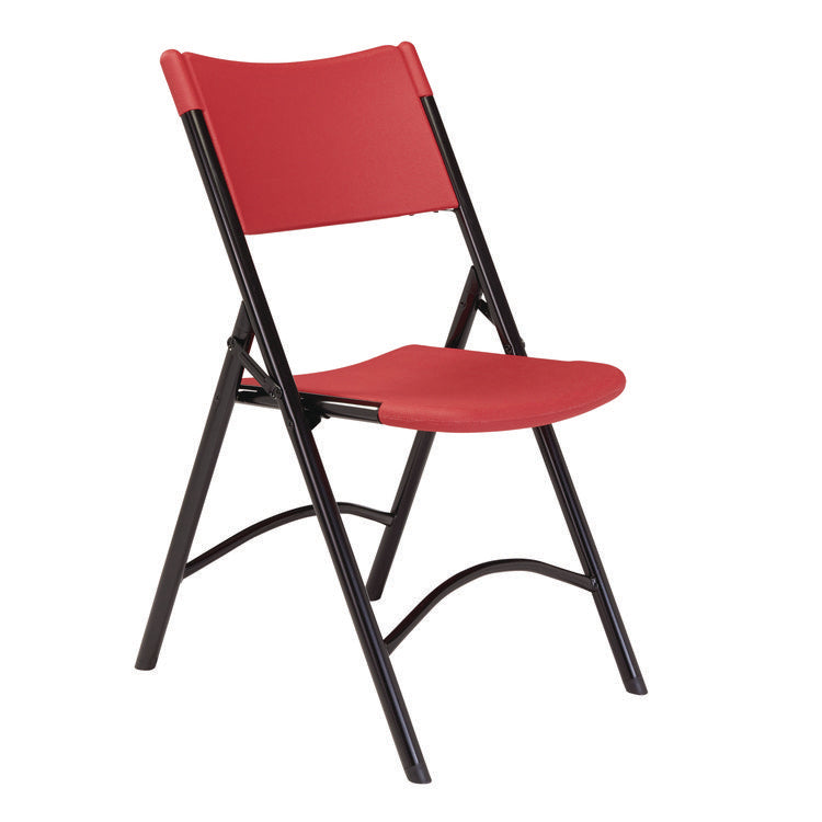 600 Series Heavy Duty Plastic Folding Chair, Supports Up to 500 lb, 18" Seat Height, Red Seat/Back, Black Base, 4/Pack