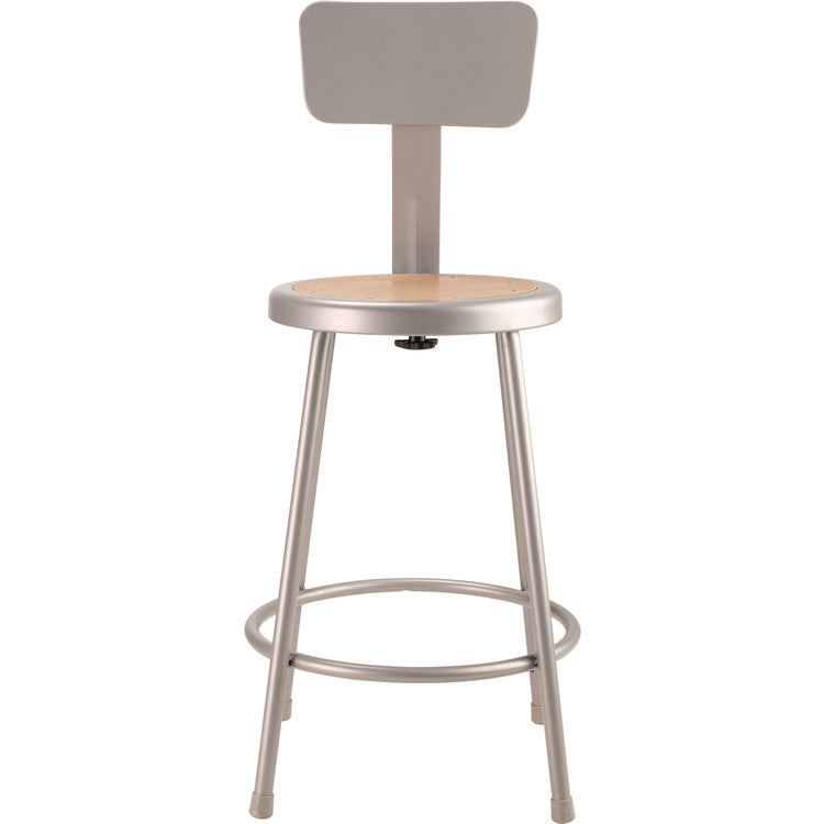 6200 Series Heavy Duty Steel Stool With Backrest, Supports Up to 500 lb, 24" Seat Height, Brown Seat, Gray Back/Base