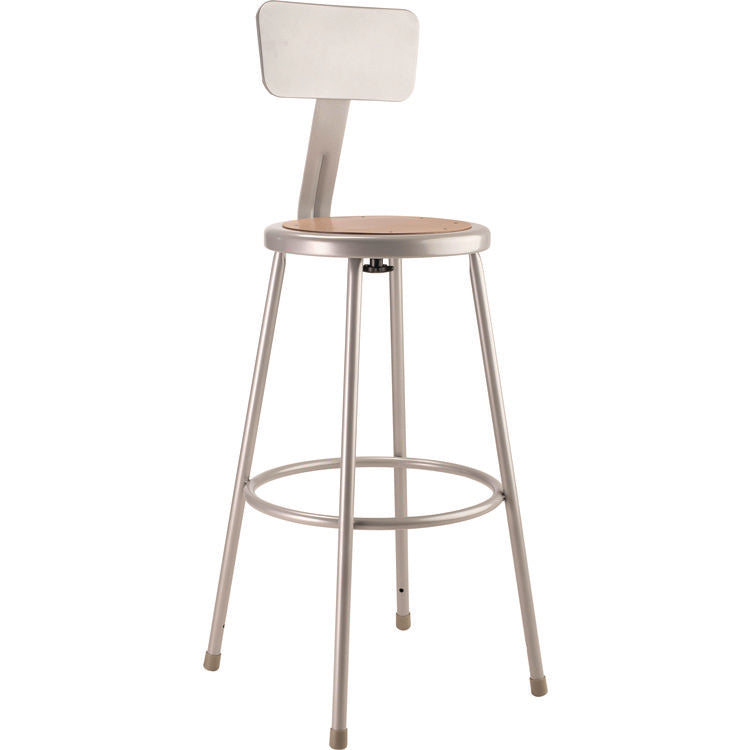6200 Series Heavy Duty Steel Stool With Backrest, Supports Up to 500 lb, 30" Seat Height, Brown Seat, Gray Back/Base